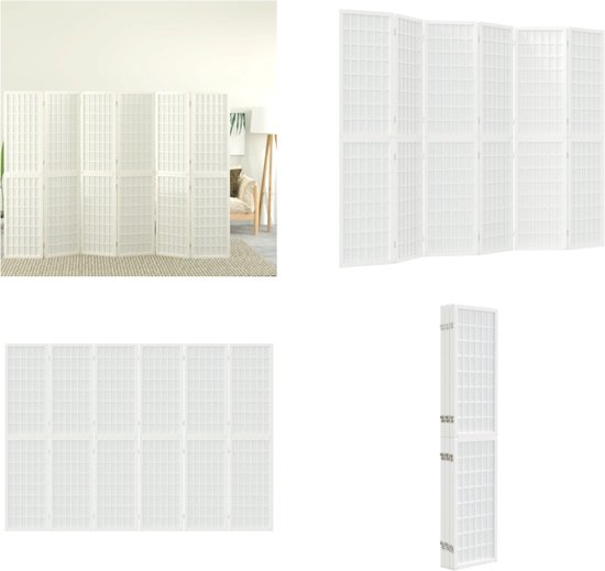 vidaXL Kamerscherm inklapbaar 6 panelen Japanse stijl 240x170 cm wit - Kamerscherm - Kamerschermen - Privacyscherm - Ruimteverdelingsscherm