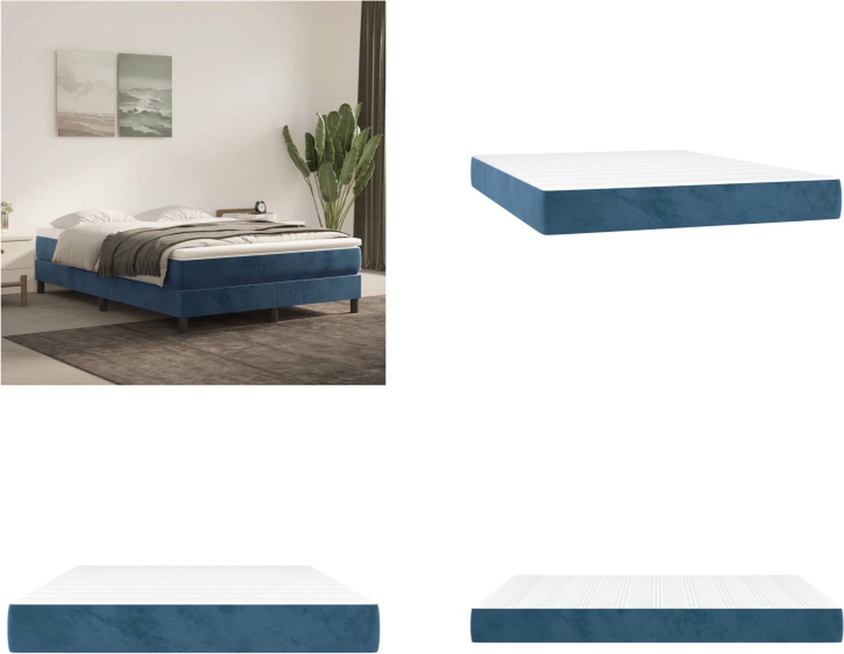 vidaXL - Pocketveringmatras - medium - 140x190x20 - cm - fluweel - donkerblauw