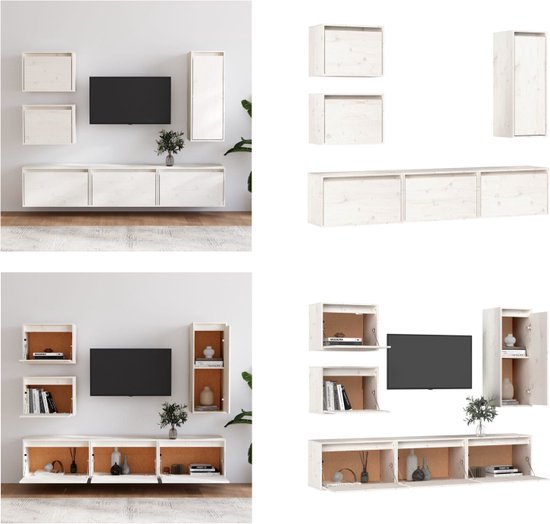 vidaXL Tv-meubelen 6 st massief grenenhout wit - Tv-kast - Tv-kasten - Tv-meubel - Hifi-meubel