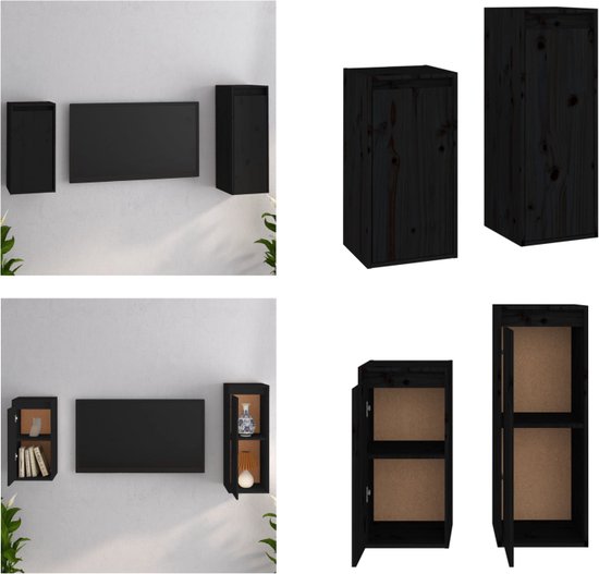 vidaXL Tv-meubelen 2 st massief grenenhout zwart - Tv-kast - Tv-kasten - Tv-meubel - Hifi-meubel