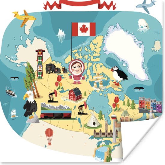 Une illustration de dessin animé d'une carte du Canada affiche 75x75 cm - Tirage photo sur affiche (décoration murale salon / chambre)