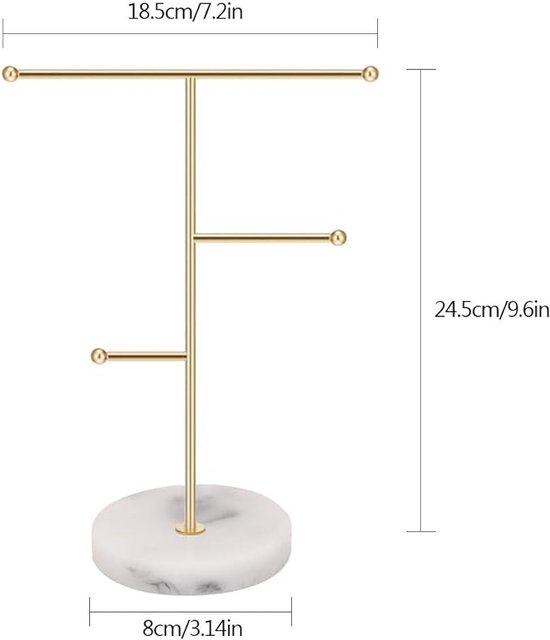 Damcyer Sieradenstandaard voor dames, 4 etages, sieradenhouder voor dames, met dienblad voor oorbellen en gaten, voor halskettingen, ringen, armbanden, horloges (zwart