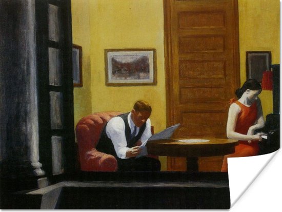 Room in New York - schilderij van Edward Hopper 160x120 cm XXL / Groot formaat! - Foto print op Poster (wanddecoratie woonkamer / slaapkamer)