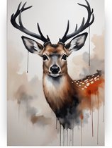 Hert - Wilde dieren schilderijen - Muurdecoratie hert - Woonkamer decoratie industrieel - Canvas keuken - Kunstwerken schilderij - 50 x 70 cm 18mm