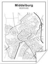 Poster Stadskaart - Middelburg - Zwart Wit - 90x120 cm - Plattegrond