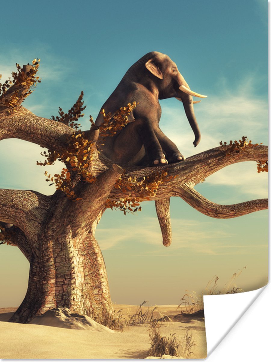Poster Olifant - Boom - Natuur - Woestijn - 30x40 cm