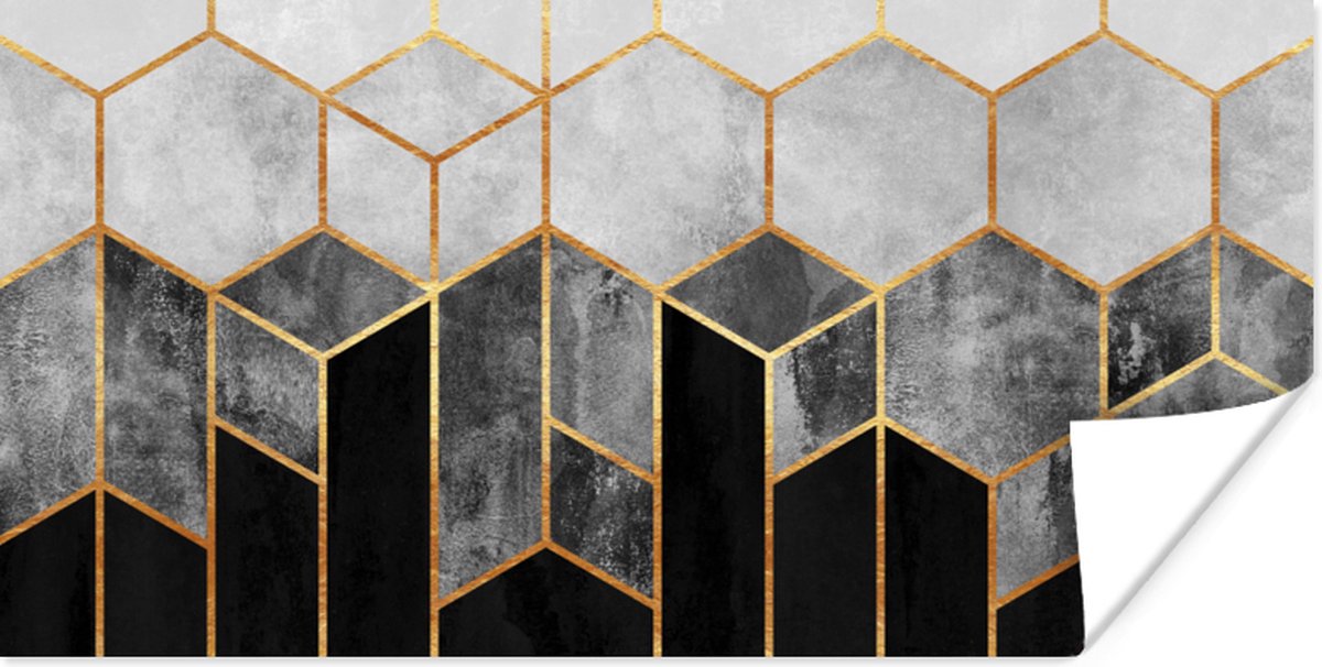 Poster Goud - Hexagon - Chic - Patronen - Luxe - 80x40 cm