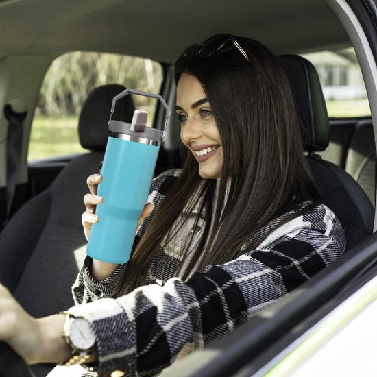 Vacuüm-isolatiebeker met handvat 1200 ml voor op reis - Dubbelwandig - Autobeker met