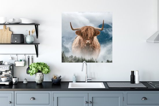 Poster Highlander écossais - Brouillard - Berg - 75x75 cm