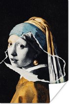 Poster Meisje met de parel - Goud - Zwart - Wit - 20x30 cm