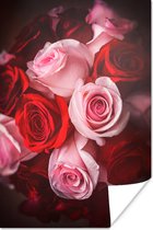 Poster Een close-up van een boeket van roze en rode rozen - 40x60 cm