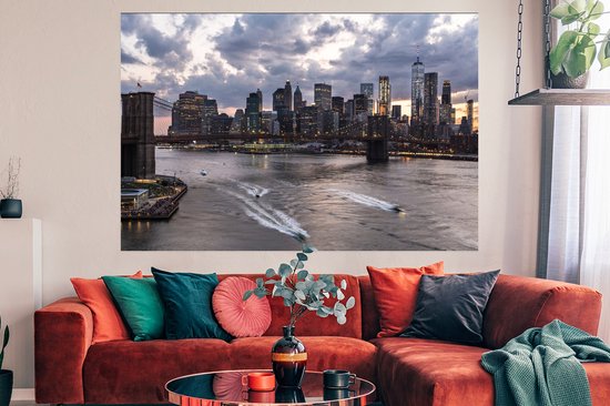 Poster Manhattan et le pont de Brooklyn New York 180x120 cm - Tirage photo sur Poster (décoration murale salon / chambre) / Poster Villes XXL / Grand format!