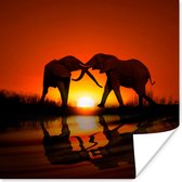 Poster Olifanten koppel bij zonsondergang - 100x100 cm XXL