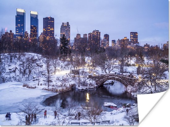 Central Park NY in de winter Poster 160x120 cm - Foto print op Poster (wanddecoratie woonkamer / slaapkamer) / Amerikaanse steden Poster XXL / Groot formaat!