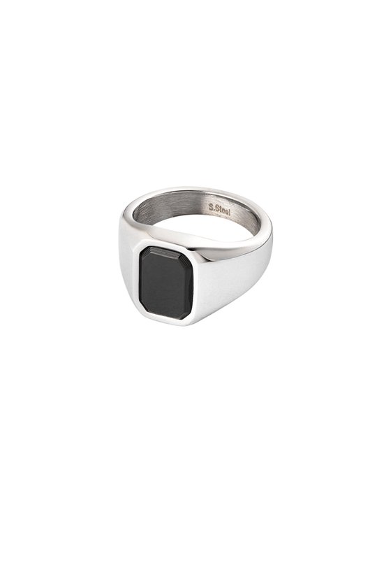 Ring Zilver met Zwart- Rechthoekige Steen - Mannen Heren - Zegelring - Stainless steel - Nikkelvrij