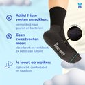 Zwarte sok met 'Heavenly' opdruk, blauwe teenaccenten en badstof voering