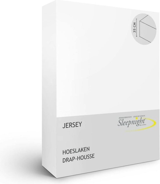 Sleepnight Hoeslaken - Jersey - (hoekhoogte 35 cm ) blanc - B 100 x L 220 cm - 1-persoons Strijkvrij - Geschikt voor Standaard Matras/Boxspring/Matras + Topper - 600993-B 100 x L 220 cm