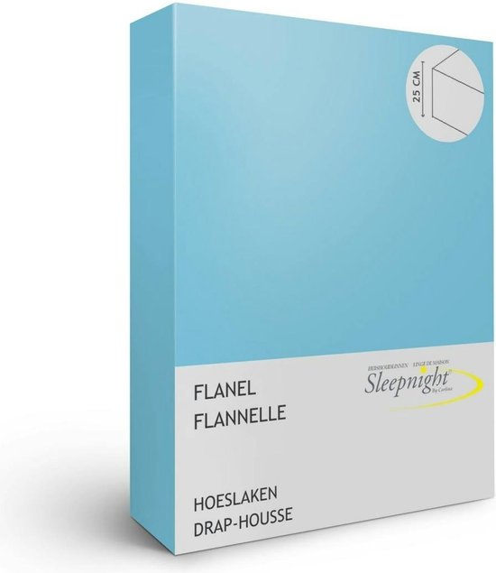 Sleepnight Hoeslaken - Flanel - (hoekhoogte 25 cm ) turquoise - B 90 x L 200 cm - 1-persoons - Geschikt voor Standaard Matras - 863561-B 90 x L 200 cm