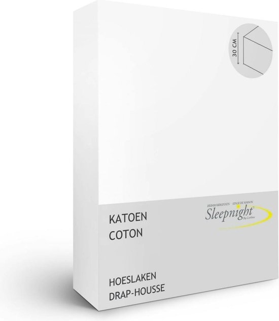 Sleepnight Hoeslaken - Katoen - (hoekhoogte 30 cm ) blanc - B 180 x L 200 cm - Lits-jumeaux - Geschikt voor Standaard Matras/Boxspring/Matras + Topper - 734158-B 180 x L 200 cm