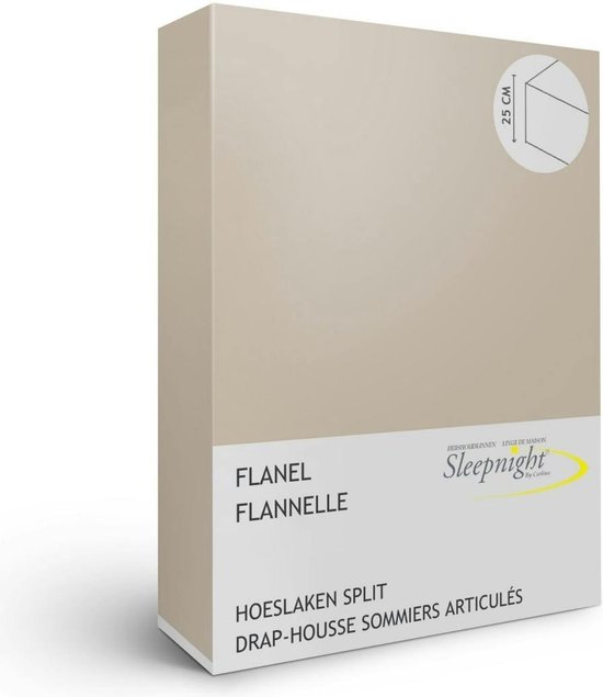 Sleepnight hoeslaken split - Flanel - (hoekhoogte 25 cm ) café au lait - B 180 x L 200 cm - Lits-jumeaux - Geschikt voor Verstelbare Matras - 734131-2x-B 90 x L 200 cm