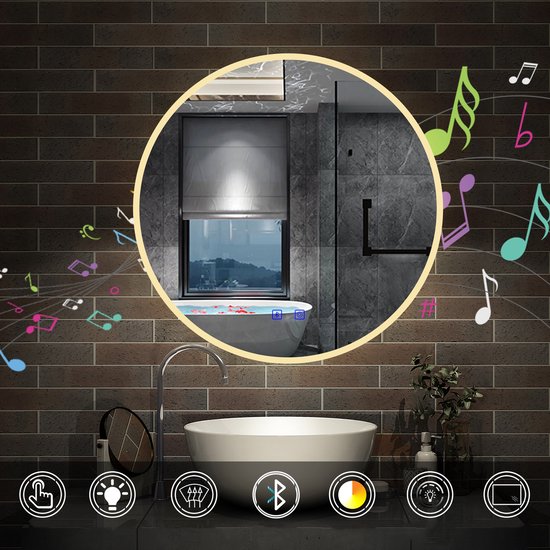 Spiegel rond 60 cm frameloos, inbouw led verlichting en anti condens