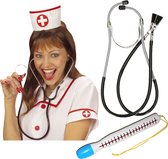 Verpleegster/zuster ziekenhuis verkleed accessoires 3-delig - stethoscoop/thermometer/hoofdkapje