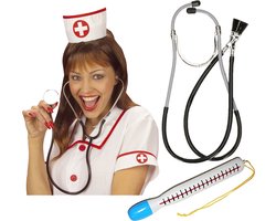 Verpleegster/zuster ziekenhuis verkleed accessoires 3-delig - stethoscoop/thermometer/hoofdkapje