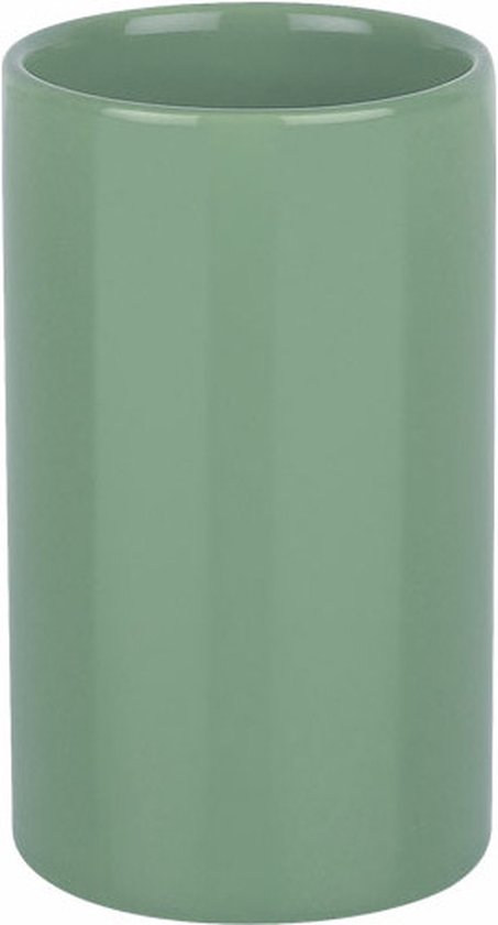Spirella Badkamer drinkbeker/tandenborstelhouder Sienna - porselein - glans salie groen - 7 x 11 cm