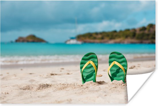 Poster Strand Slippers Groen 90x60 cm bol