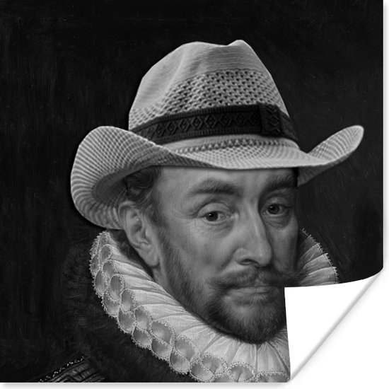 Poster Portret van Willem I - Adriaen Thomasz - Zwart - Wit - 50x50 cm
