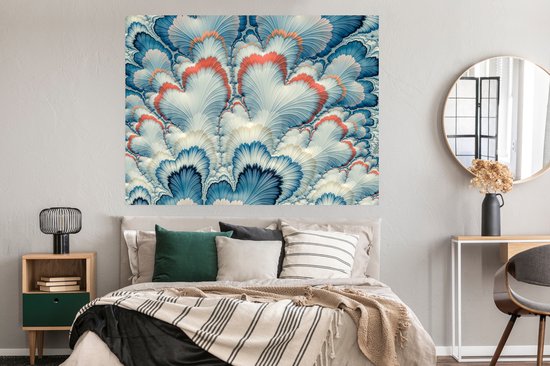 Un poster blanc avec motif floral bleu 160x120 cm - Tirage photo sur Poster (décoration murale salon / chambre) / Poster Fleurs XXL / Groot format!