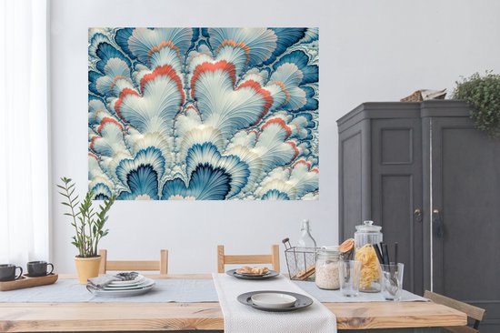 Un poster blanc avec motif floral bleu 160x120 cm - Tirage photo sur Poster (décoration murale salon / chambre) / Poster Fleurs XXL / Groot format!