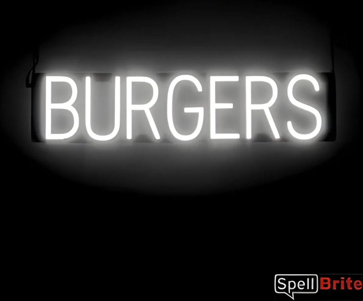 BURGERS - Lichtreclame Neon LED bord verlicht | SpellBrite | 70 x 16 cm | 6 Dimstanden - 8 Lichtanimaties | Reclamebord neon verlichting