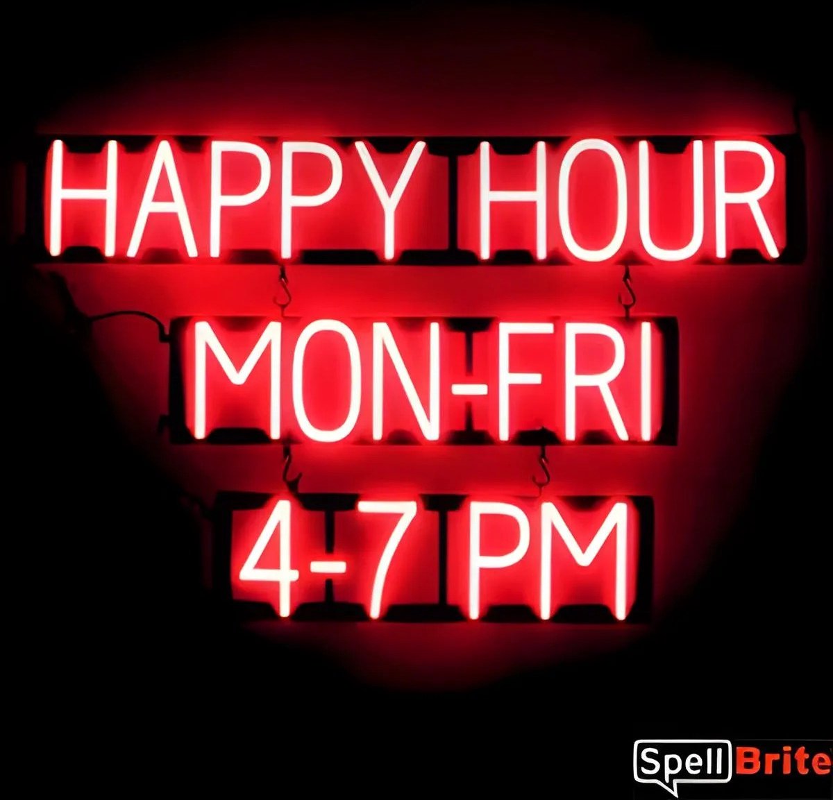 HAPPY HOUR MON-FRI 4-7 PM - Lichtreclame Neon LED bord verlicht | SpellBrite | 97 x 60 cm | 6 Dimstanden - 8 Lichtanimaties | Reclamebord neon verlichting
