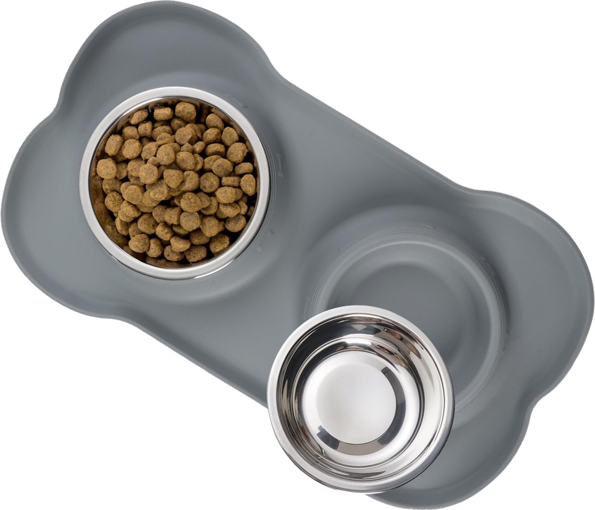 JAXY Voerbak Kat - Voerbak Hond - Voerbakken - Drinkbak - Voerbakjes Kat - Kattenvoerbakjes - RVS - Voedselveilig Siliconen - Grijs - Maat M