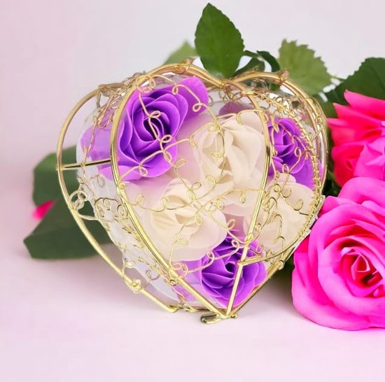 AliRose - Roses à savon - Violet / Wit - Cadeau Elegant - Saint-Valentin - Amour - Amor - Légèrement parfumé - Geur de roses