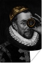 Willem van Oranje door Oude Meester Adriaen Thomasz met een gouden lens 20x30 cm - klein - Foto print op Poster (wanddecoratie woonkamer / slaapkamer)
