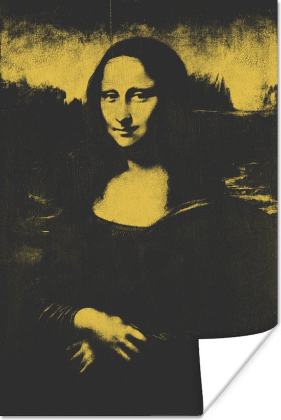 Mona Lisa van de oude meester Leonardo da Vinci in gele kleur 60x90 cm - Foto print op Poster (wanddecoratie woonkamer / slaapkamer)