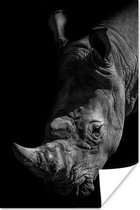 Gros plan de rhinocéros sur fond noir en papier poster noir et blanc 120x180 cm - Tirage photo sur Poster (décoration murale salon / chambre) / Poster Groot XXL / Grand format!