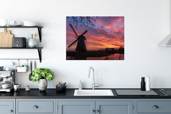 Moulin à vent pendant un lever de soleil poster papier 80x60 cm - Tirage photo sur Poster (décoration murale salon / chambre) / Poster Paysages