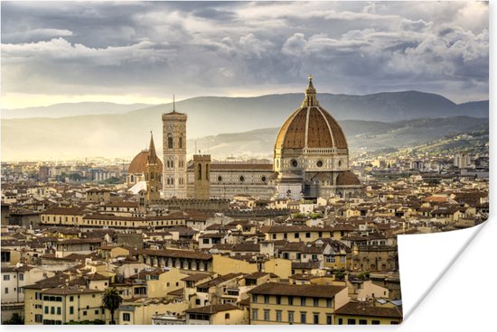 Zonsondergang over Florence poster papier 60x40 cm - Foto print op Poster (wanddecoratie woonkamer / slaapkamer)