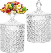 2 stuks kristalglas met deksel, transparante suikerpot van glas, snoepglazen container, decoratieve snacks bewaardoos voor snoepbuffet