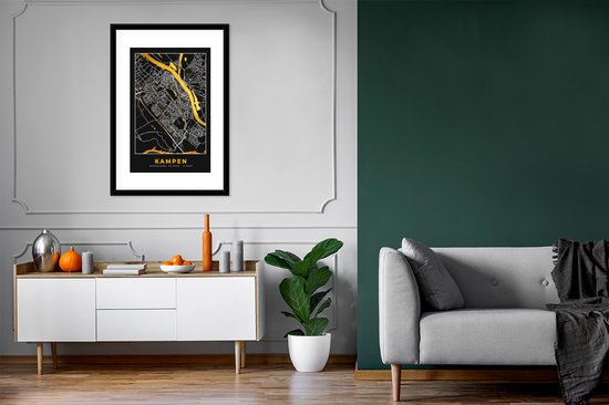Affiche avec cadre Carte - Kampen - Or - Zwart - 60x90 cm