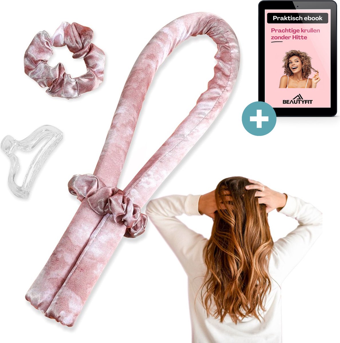 BeautyFit® - Heatless curls + Ebook - 4-delig - Curling Ribbon - Krulspelden -Inclusief E-book - Haarrollers - Krullen Zonder Hitte - Krullers - Haar Rollers Zelfklevend - Haarkruller Satijn - Valentijn Cadeautje Voor Haar