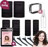 BeautyFit® - Kleefrollers 14-delig - Inclusief E-book - Heatless Curls + Waterspray + Haarkam + Opbergbag - Krulspelden - Krulspelden Rollers - Krullen Zonder Hitte - Haar rollers Zelfklevend - Haarrollers - Zwart