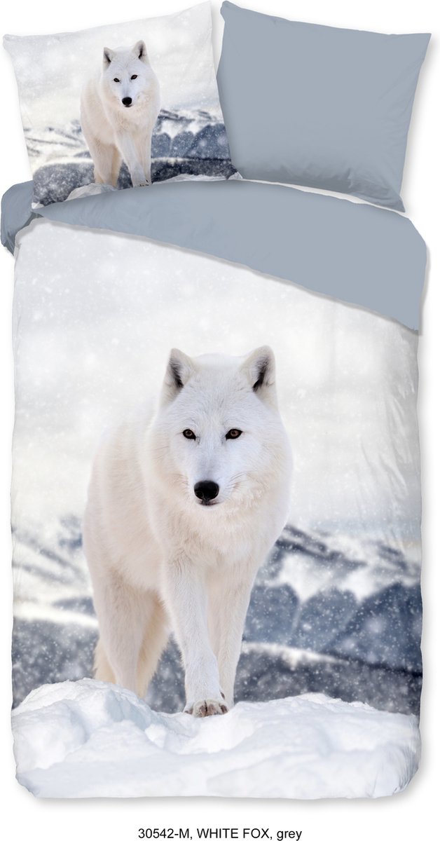 Pure Dekbedovertrek "witte vos met winterlandschap" - Grijs - (140x200/220 cm) - Microfiber