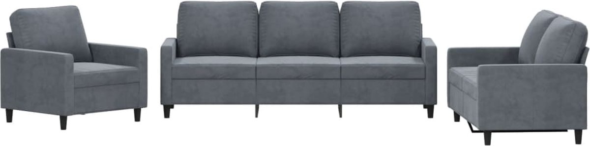 vidaXL - 3-delige - Loungeset - met - kussens - fluweel - donkergrijs