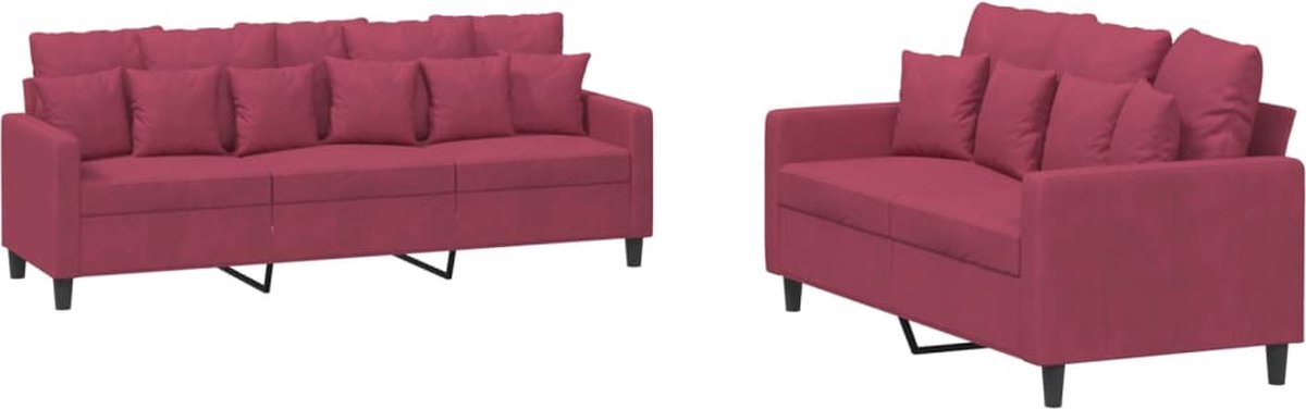 vidaXL - 2-delige - Loungeset - met - kussens - fluweel - wijnrood