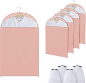 Set van 5 kledinghoezen, kledingzakken, waterdicht, stofdicht, vochtbestendig, pakhoes, beschermende zakken, transparante kledingopbergzakken (60 x 100 cm, roze)