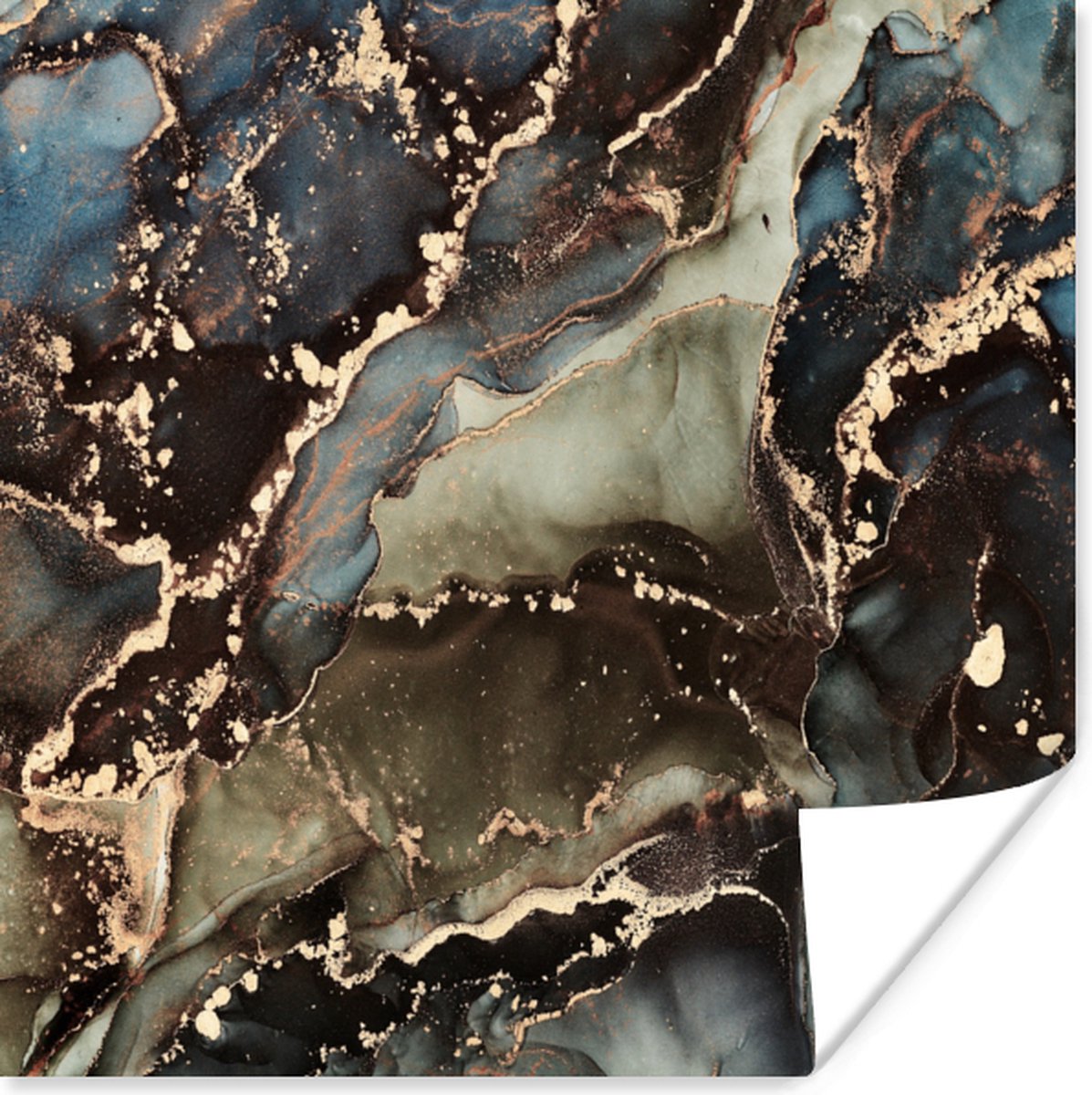 Poster Marmer - Goud - Groen - 75x75 cm